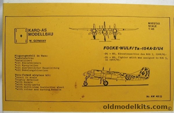 Karo-As 1/48 Focke-Wulf Ta-154 A-2/U4, AM 4813 plastic model kit